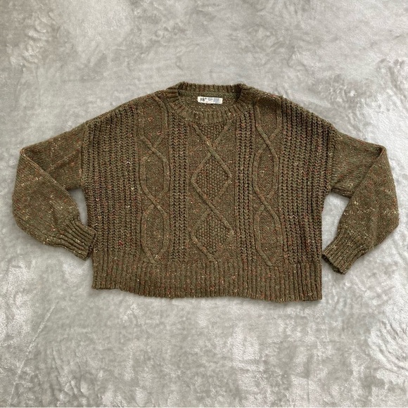 Jolt Sweaters - Jolt Green Orange Fall Crop Knitted Woven Pullover Sweater Size Small
